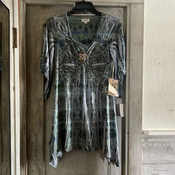 NWT One World - beaded embellished Boho square to v neck tunic - size S - Picture 1 of 8